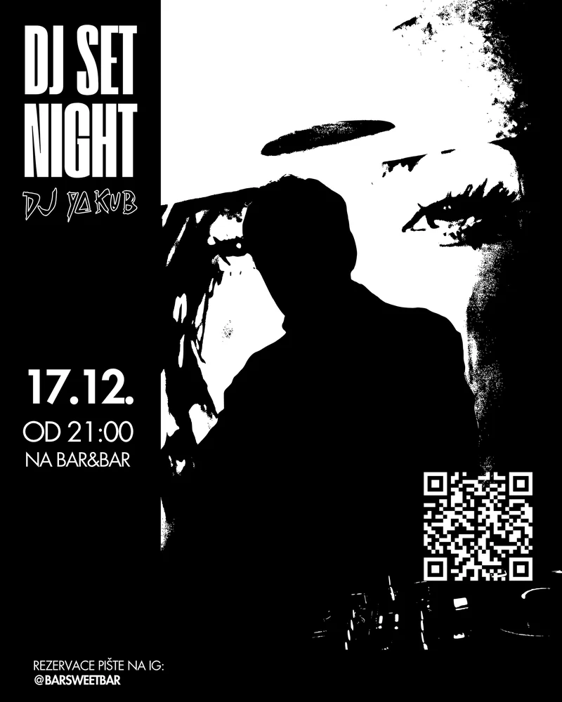 Černobílý plakát DJ set night s posterizovanou siluetou