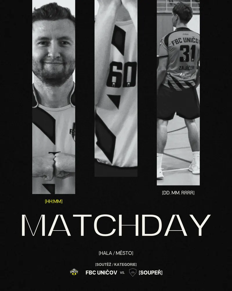 Matchday grafika, černobílé panely shora a titulek Matchday dole
