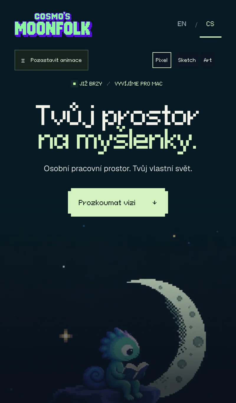 Úvodní stránka webu getmoonfolk.com v mobilu