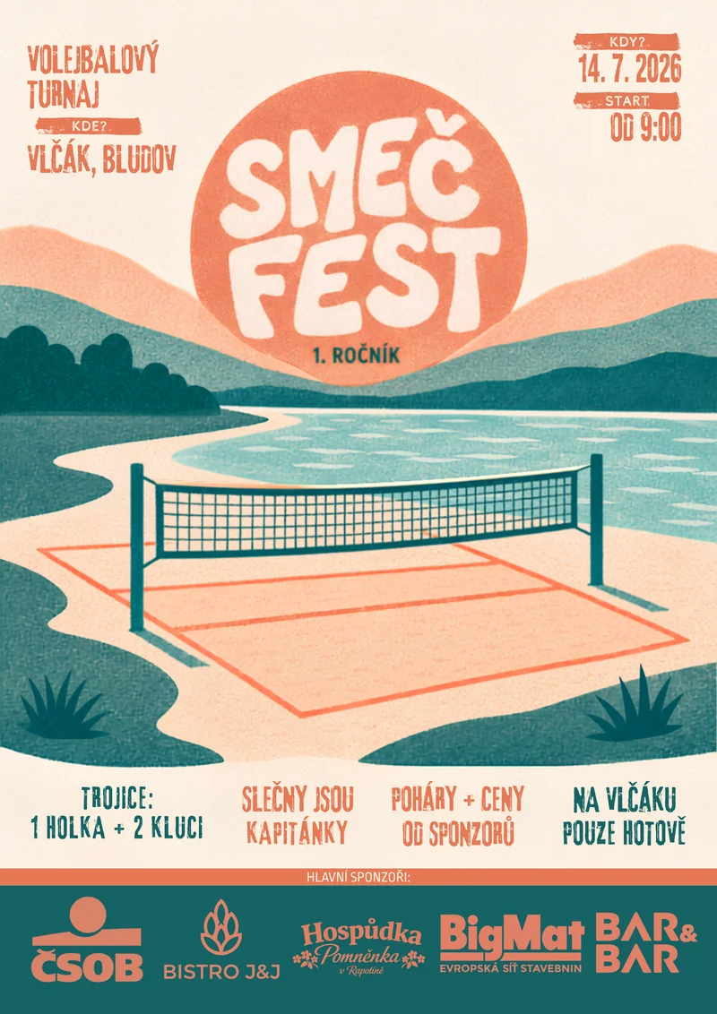 Plakát SmečFest s plážovým kurtem a sluncem
